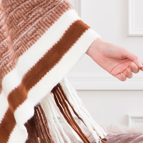 Varsity Striped Fringe Edge Poncho - Picture 4 of 8